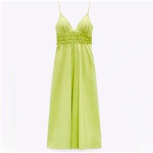 Zara Poplin Green Midi Dress